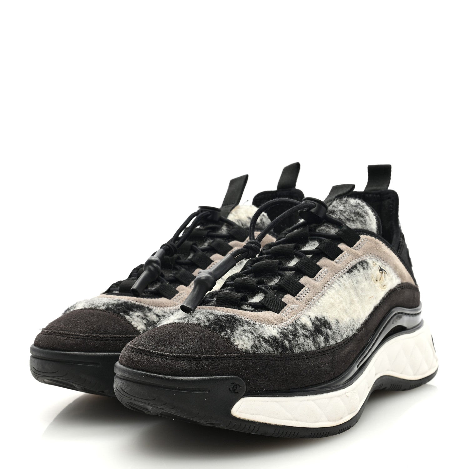 Chanel Suede Calfskin Mixed Fibers CC Sneakers 38 Grey 2 of 10