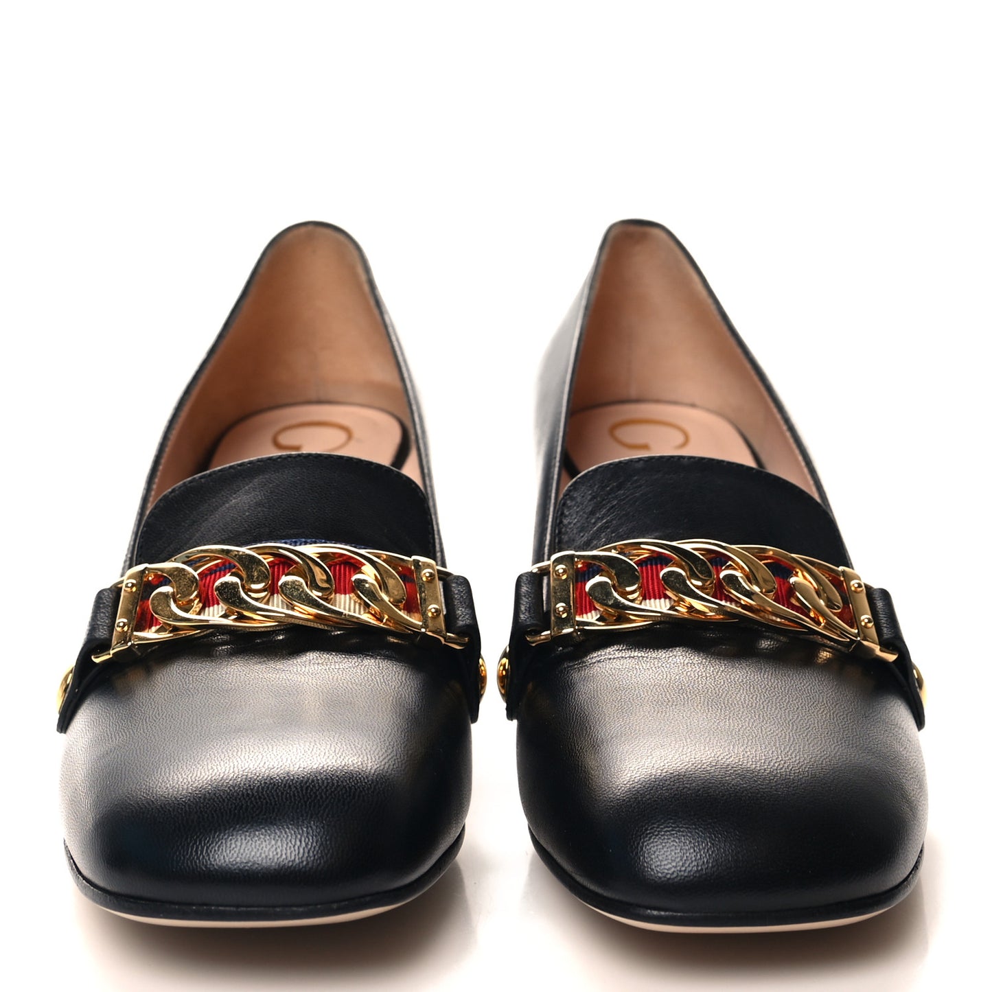 Malaga Kid Sylvie Web Chain Mid Heel Loafers 35 Black
