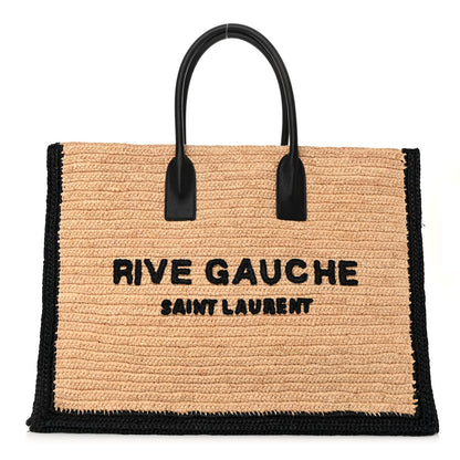 Saint Laurent Raffia Calfskin Rive Gauche Tote Naturale Black 1 of 10