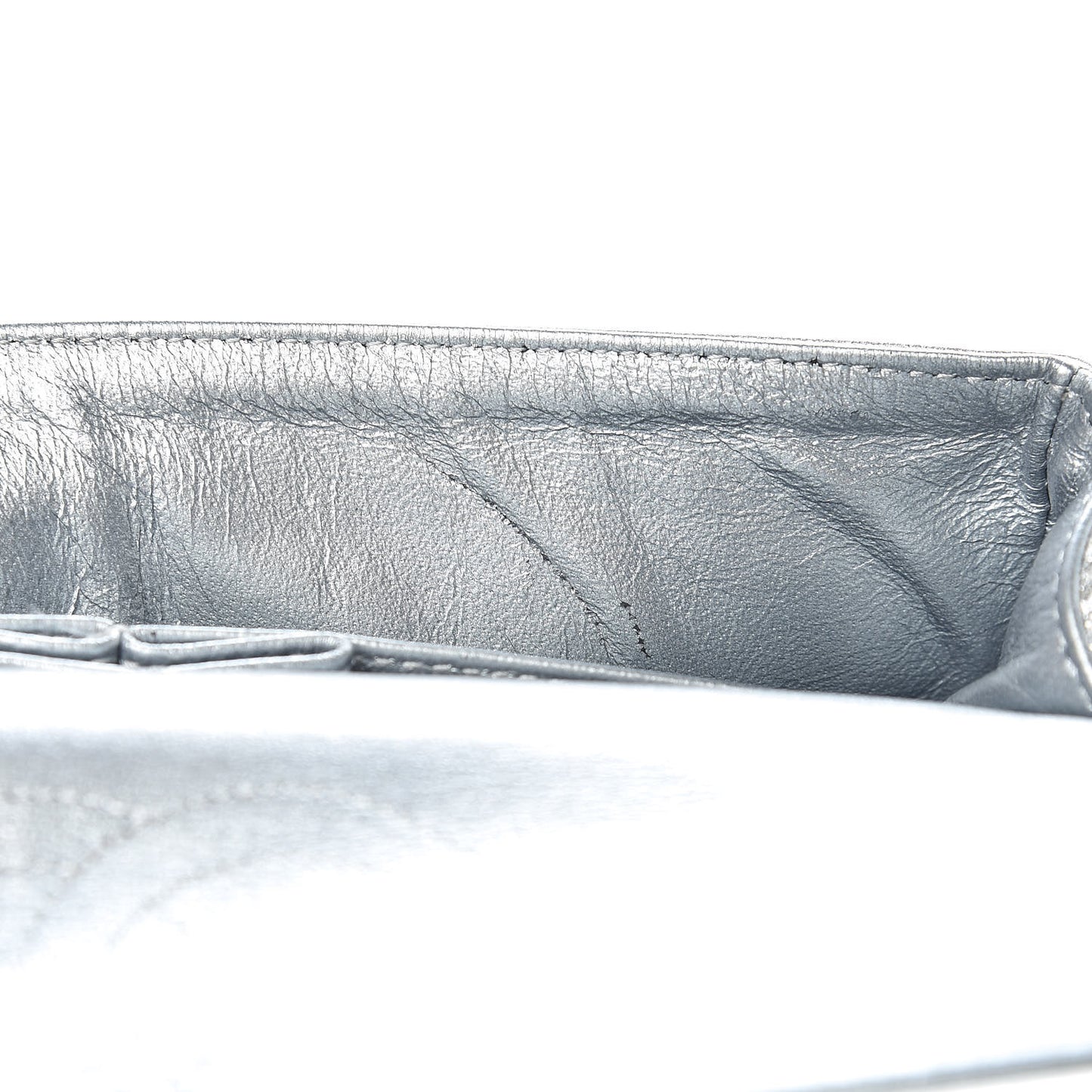 Metallic Lame Quilted Small Double Flap Silver