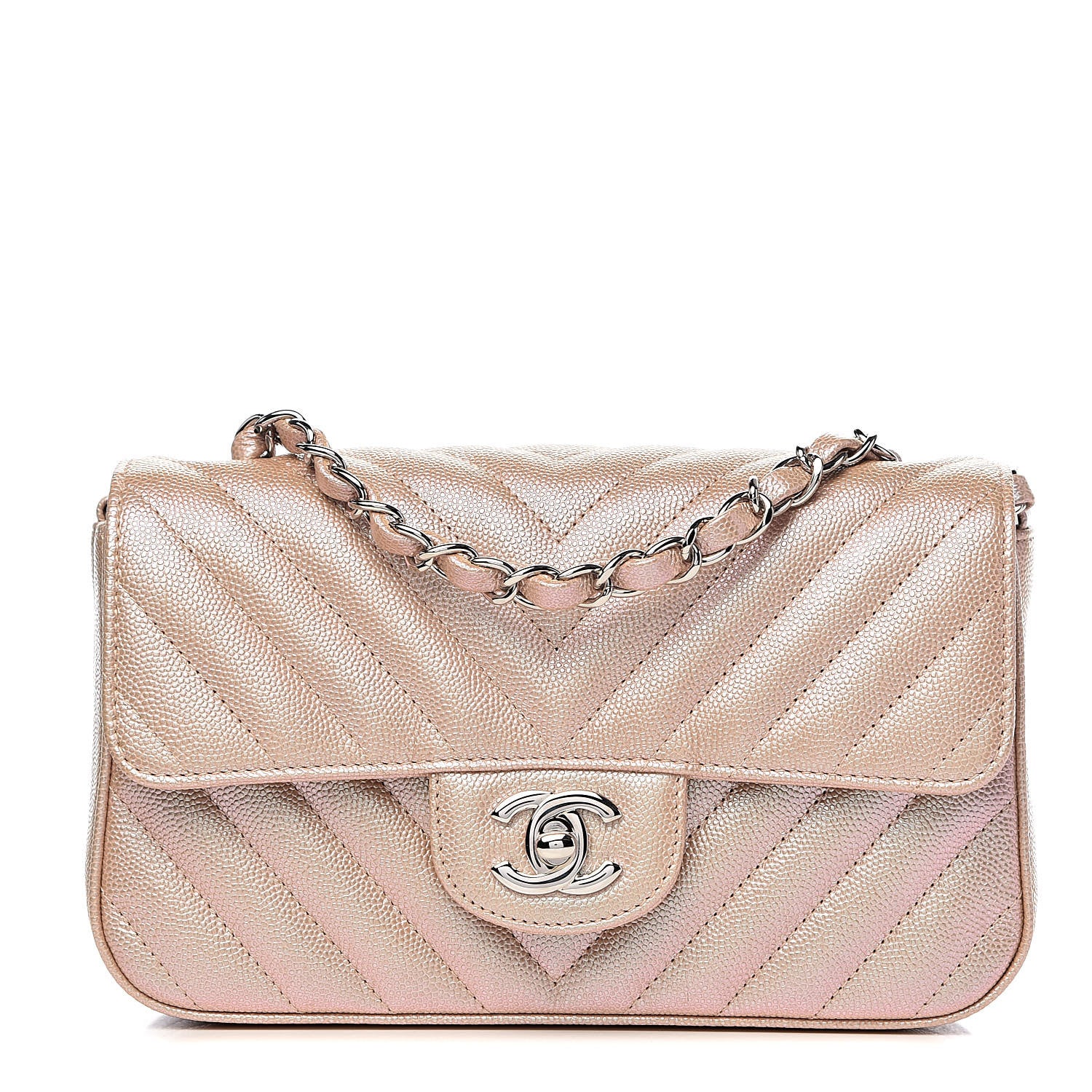 Chanel Iridescent Caviar Chevron Quilted Mini Rectangular Flap Light Gold 1 of 11