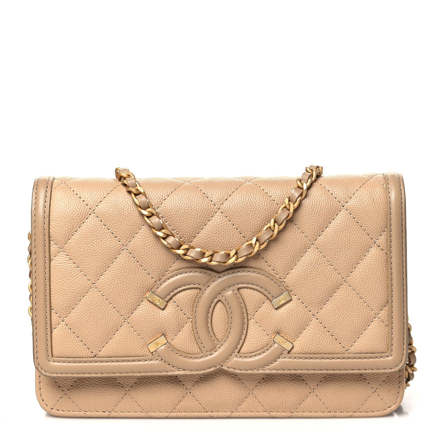 Chanel Caviar Quilted CC Filigree Wallet On Chain WOC Beige 1 of 13