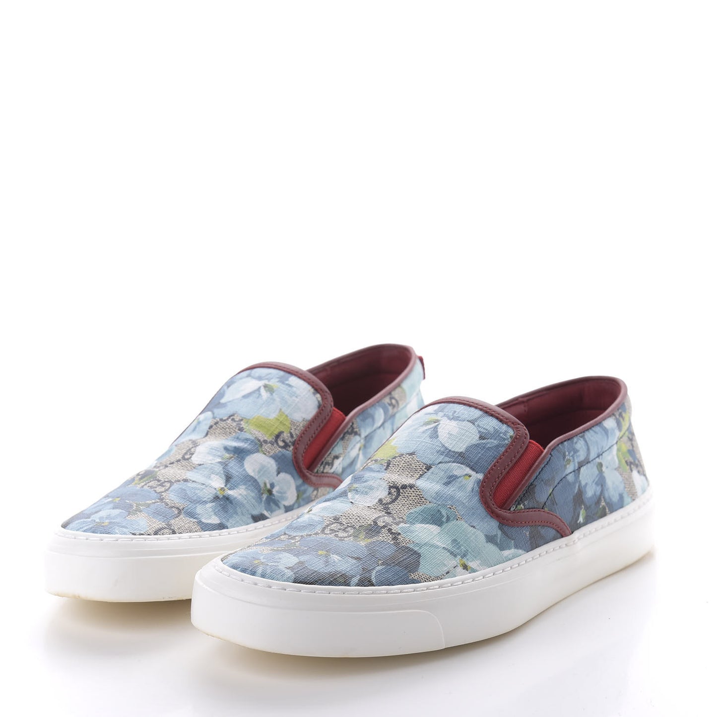 GG Supreme Monogram Blooms Womens Slip On Sneakers 38.5 Beige Blue Navy Red