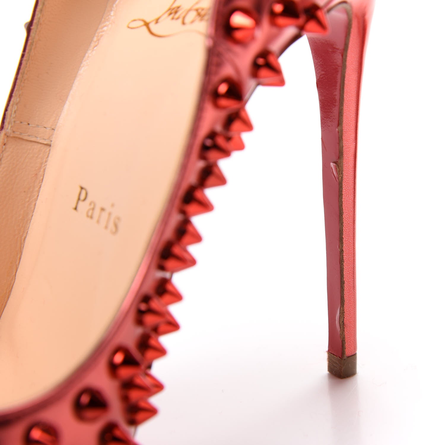 Christian Louboutin Metallic Patent Follies Spikes 120 Pumps 36.5 Red 10 of 12