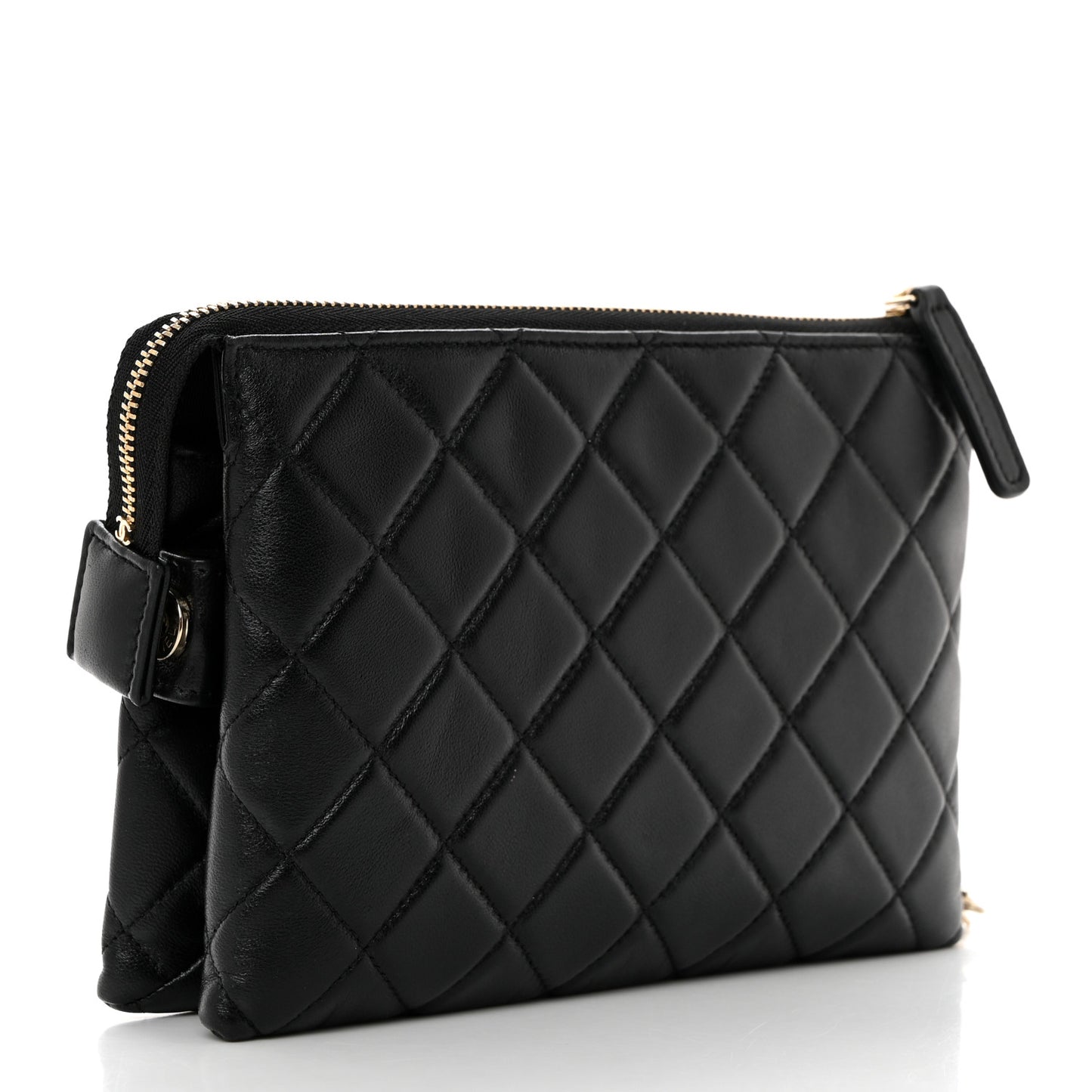 Lambskin Coco Charms Quilted Pouch Bag Black