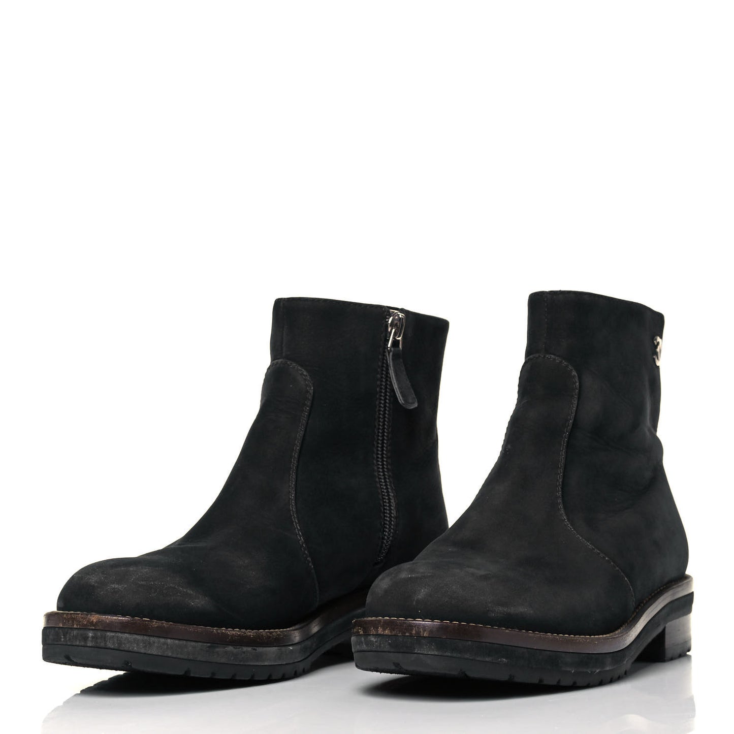 Suede Calfskin CC Short Boots 36.5 Bleu Fonce