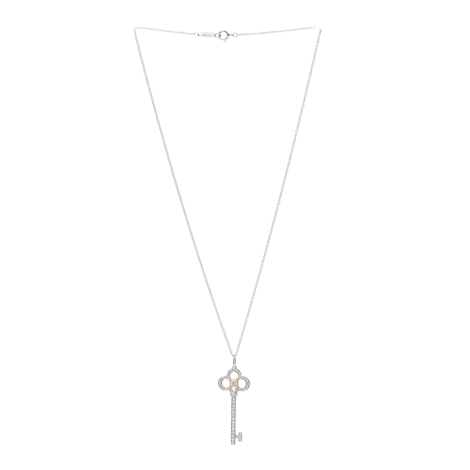 Tiffany Platinum 18K Yellow Gold Yellow Diamond Crown Key Pendant Necklace 3 of 5