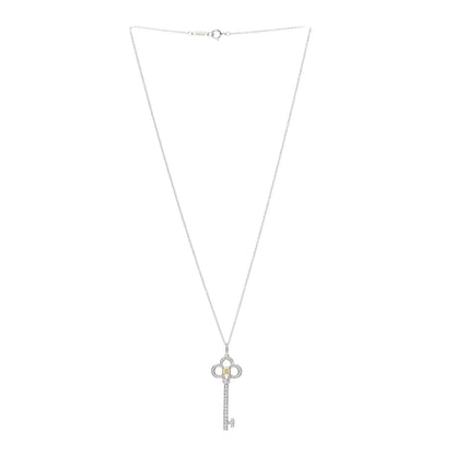 Tiffany Platinum 18K Yellow Gold Yellow Diamond Crown Key Pendant Necklace 3 of 5