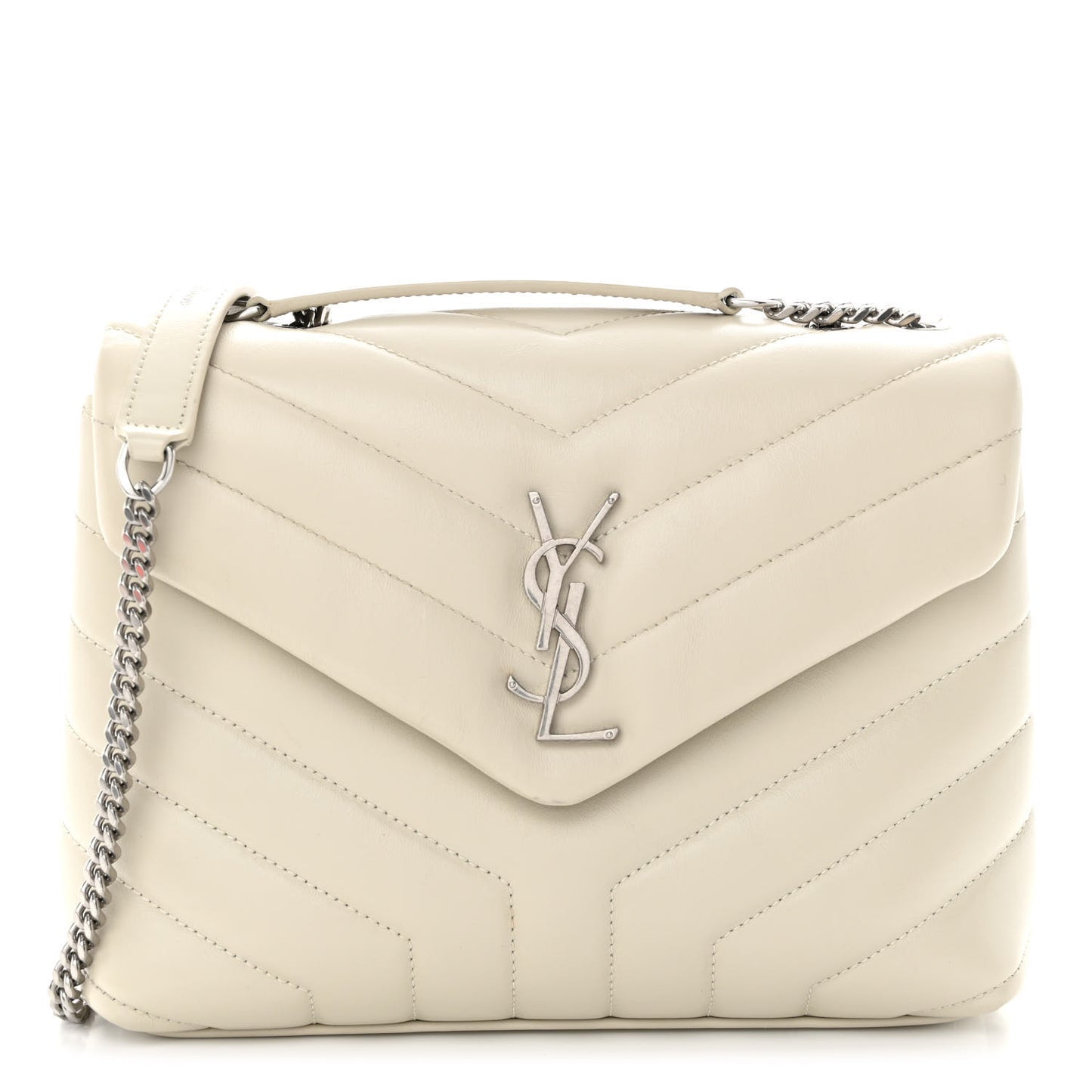 Calfskin Y Quilted Monogram Small Loulou Chain Satchel Ivory