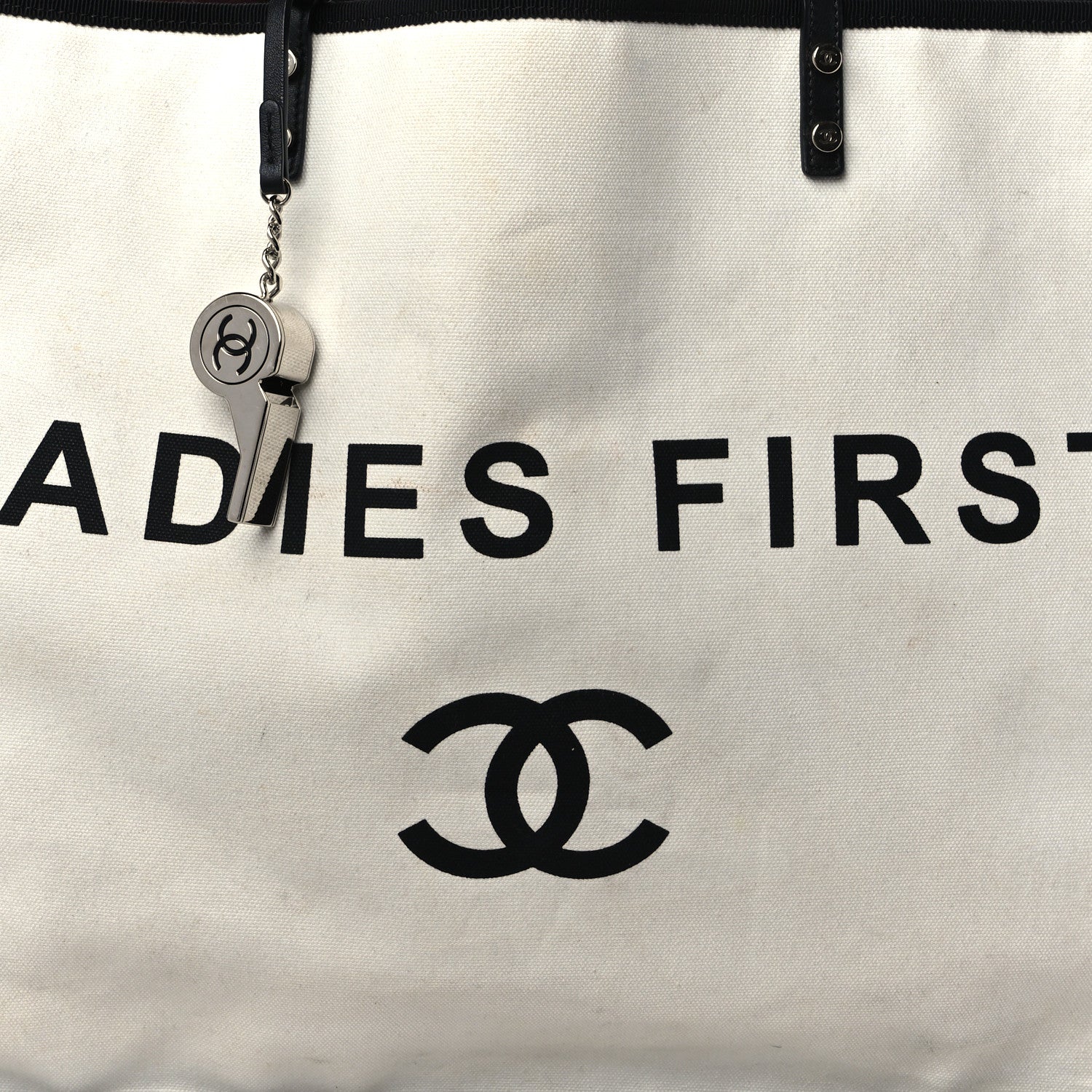 Chanel Canvas Calfskin Large Let's Demonstrate Tote White Black 8 of 12