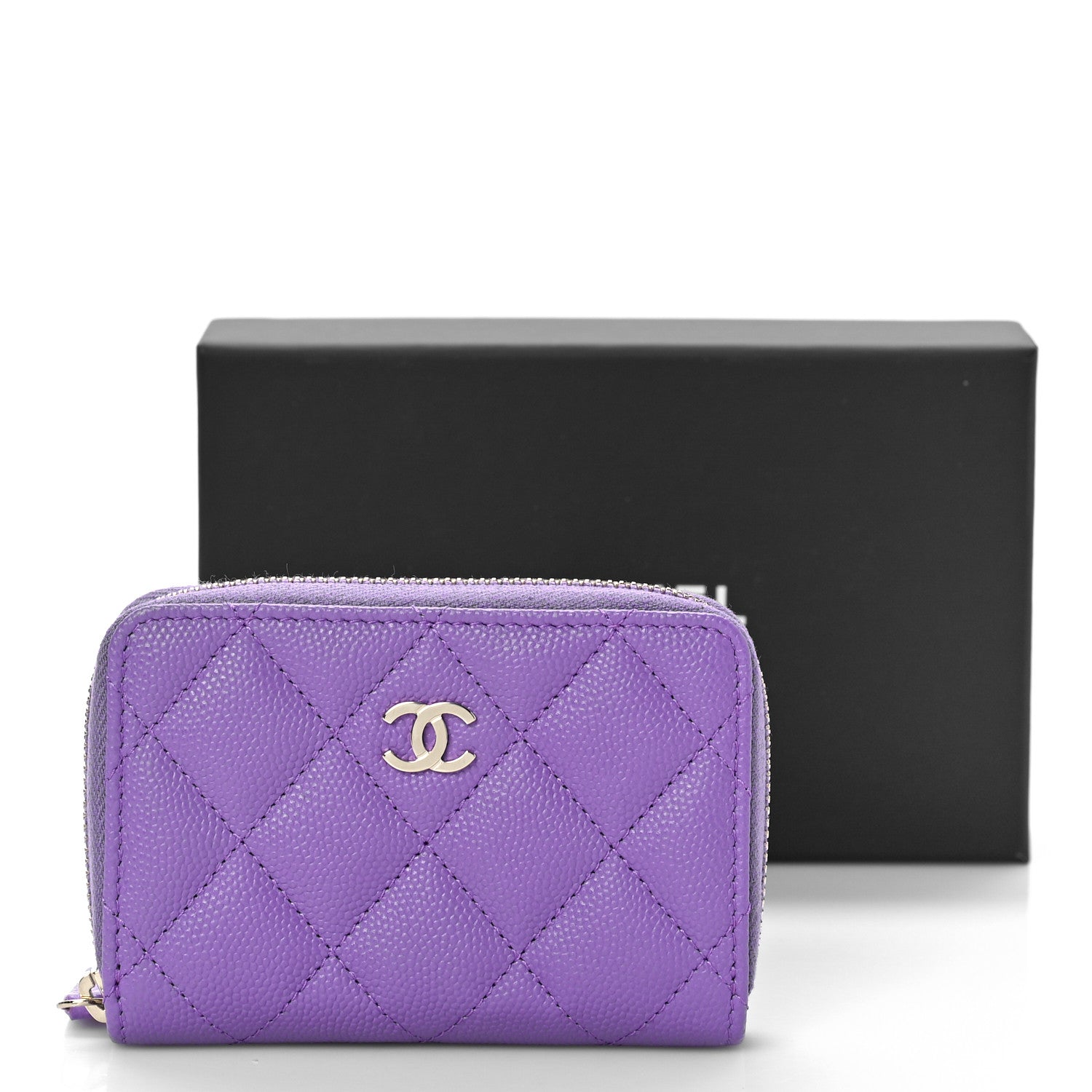 Chanel Caviar Quilted Zip Around Coin Purse Wallet Purple 11 of 11