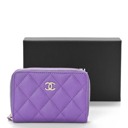 Chanel Caviar Quilted Zip Around Coin Purse Wallet Purple 11 of 11