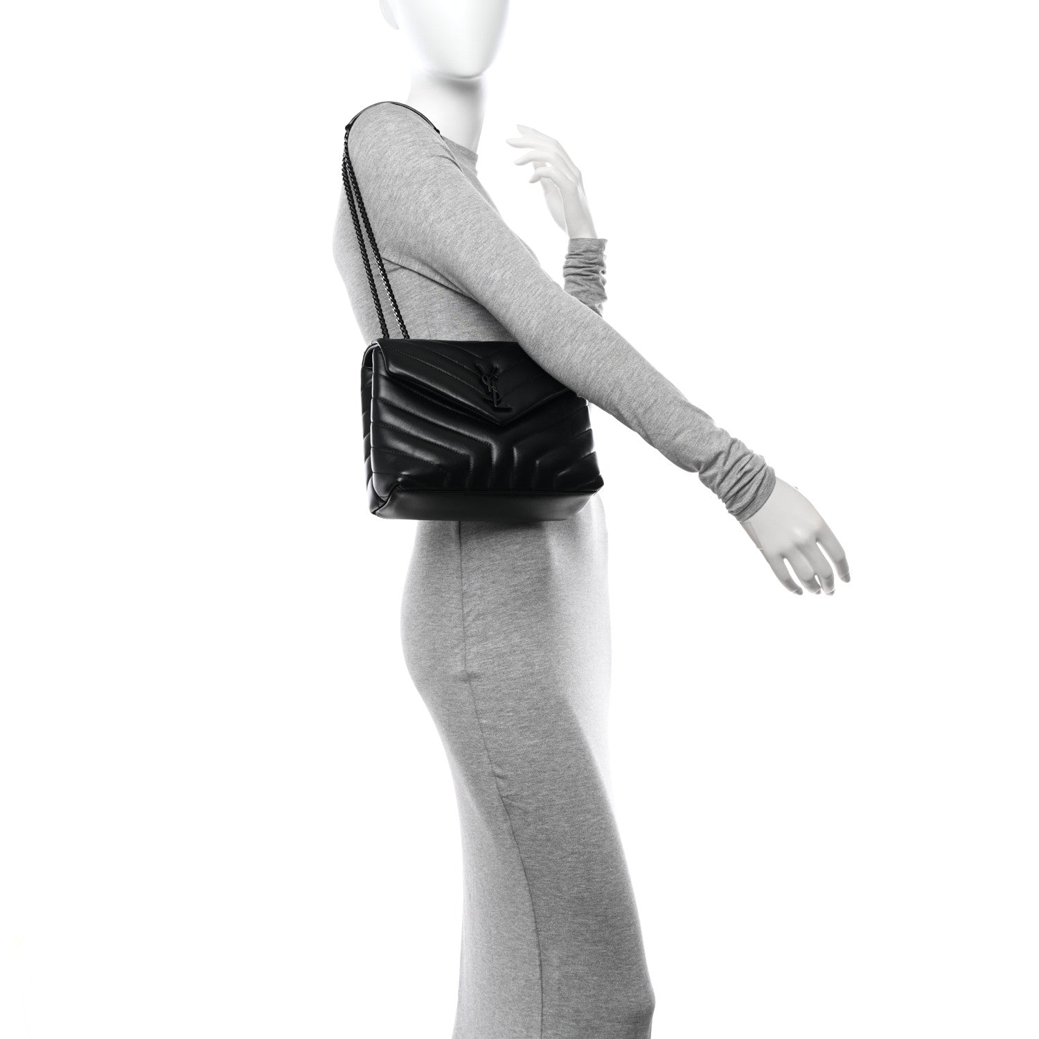 Saint Laurent SAINT LAURENT Calfskin Y Quilted Monogram Monochrome Small Loulou Chain Satchel Black 2 of 11