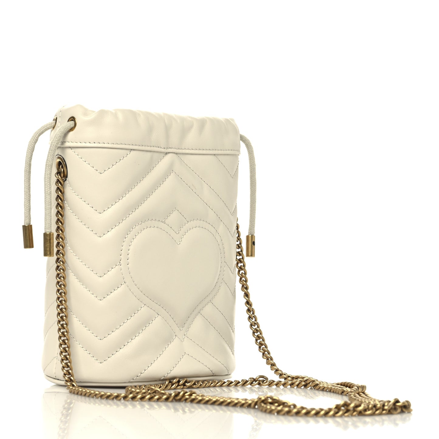 Calfskin Matelasse Mini GG Marmont 2.0 Bucket Bag White