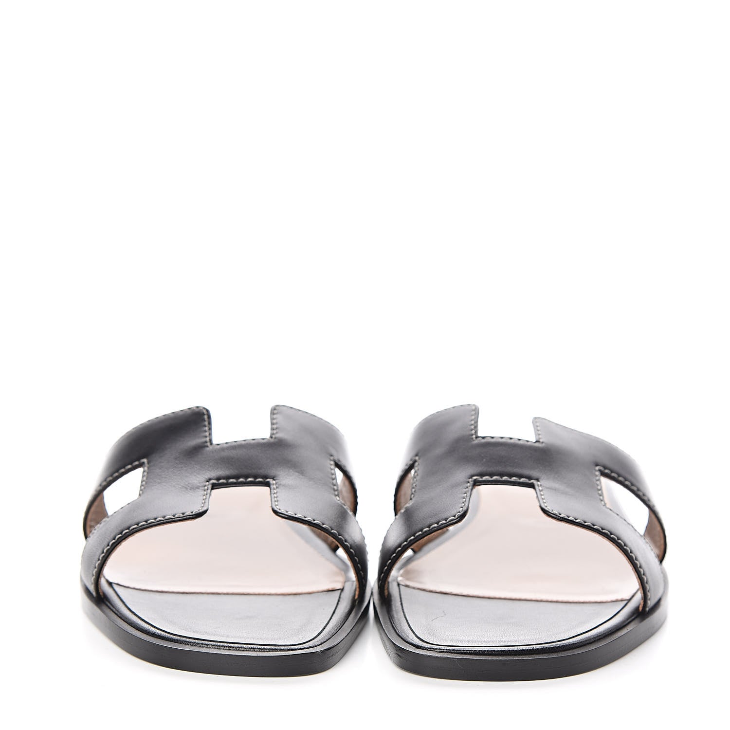 Hermes Box Calfskin Oran Sandals 36.5 Black 2 of 8
