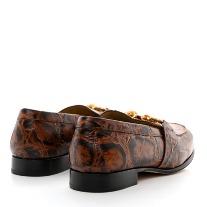 Bottega Veneta Calfskin Crocodile Embossed Monsieur Croco Bit Loafers 38 Barrel 4 of 8