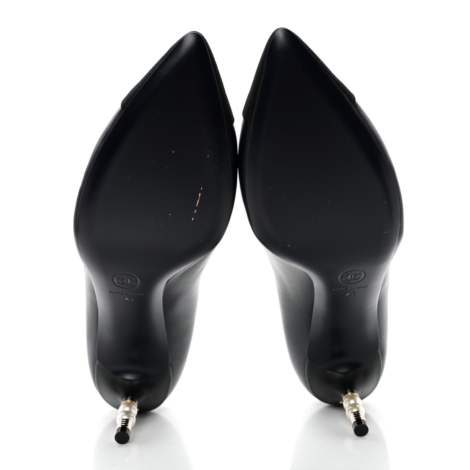 Chanel Lambskin Grosgrain Cap Toe CC Pearl Pumps 41 Navy Black 5 of 11