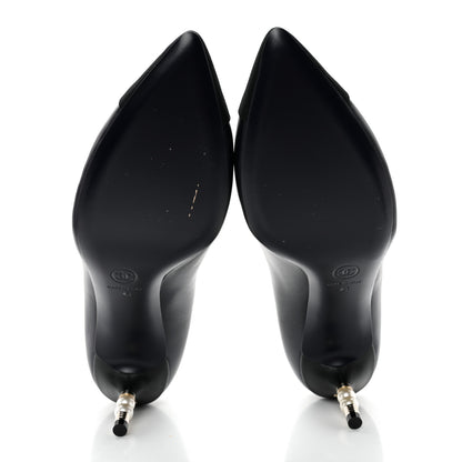 Chanel Lambskin Grosgrain Cap Toe CC Pearl Pumps 41 Navy Black 5 of 11