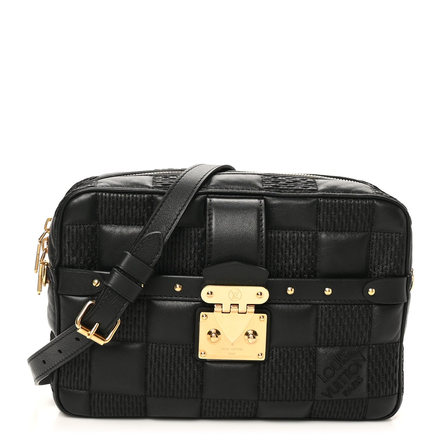 Lambskin Damier Quilt Troca MM Black