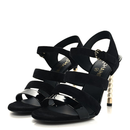 Chanel Kid Suede Pearl Sandals 37.5 Black 3 of 8