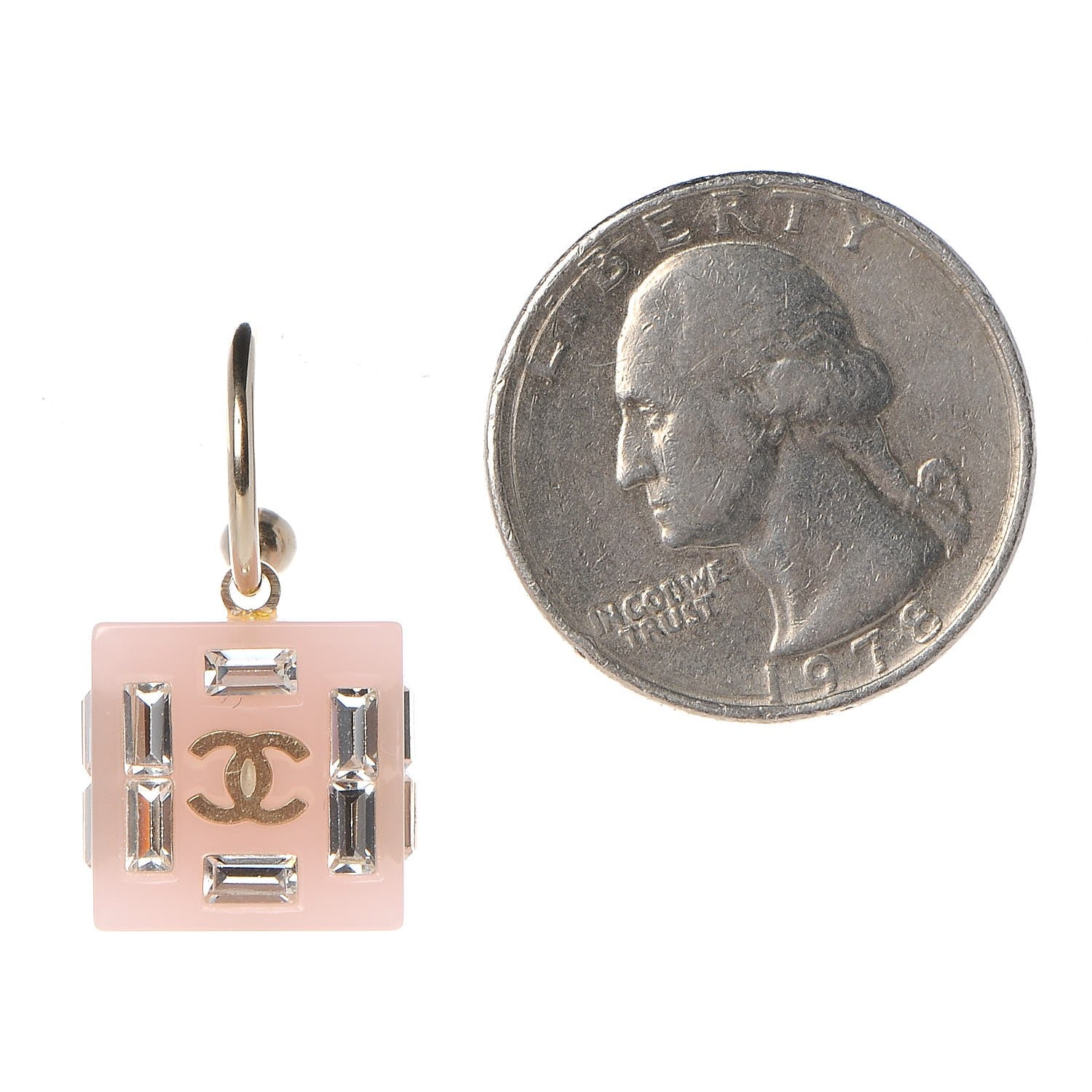Chanel Resin Baguette Crystal Geometric Square CC Drop Earrings Pink 2 of 4