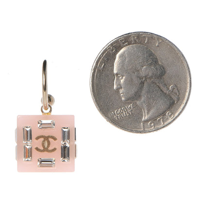 Chanel Resin Baguette Crystal Geometric Square CC Drop Earrings Pink 2 of 4