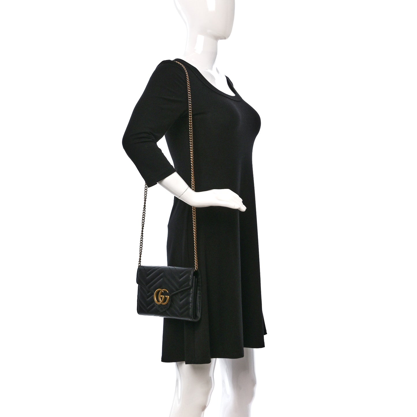 Calfskin Matelasse GG Marmont Chain Wallet Black