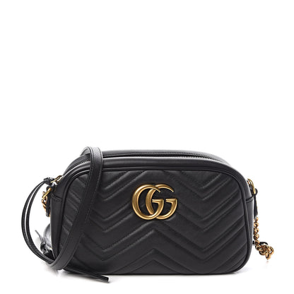 Gucci Calfskin Matelasse Small GG Marmont Chain Shoulder Bag Black 1 of 10