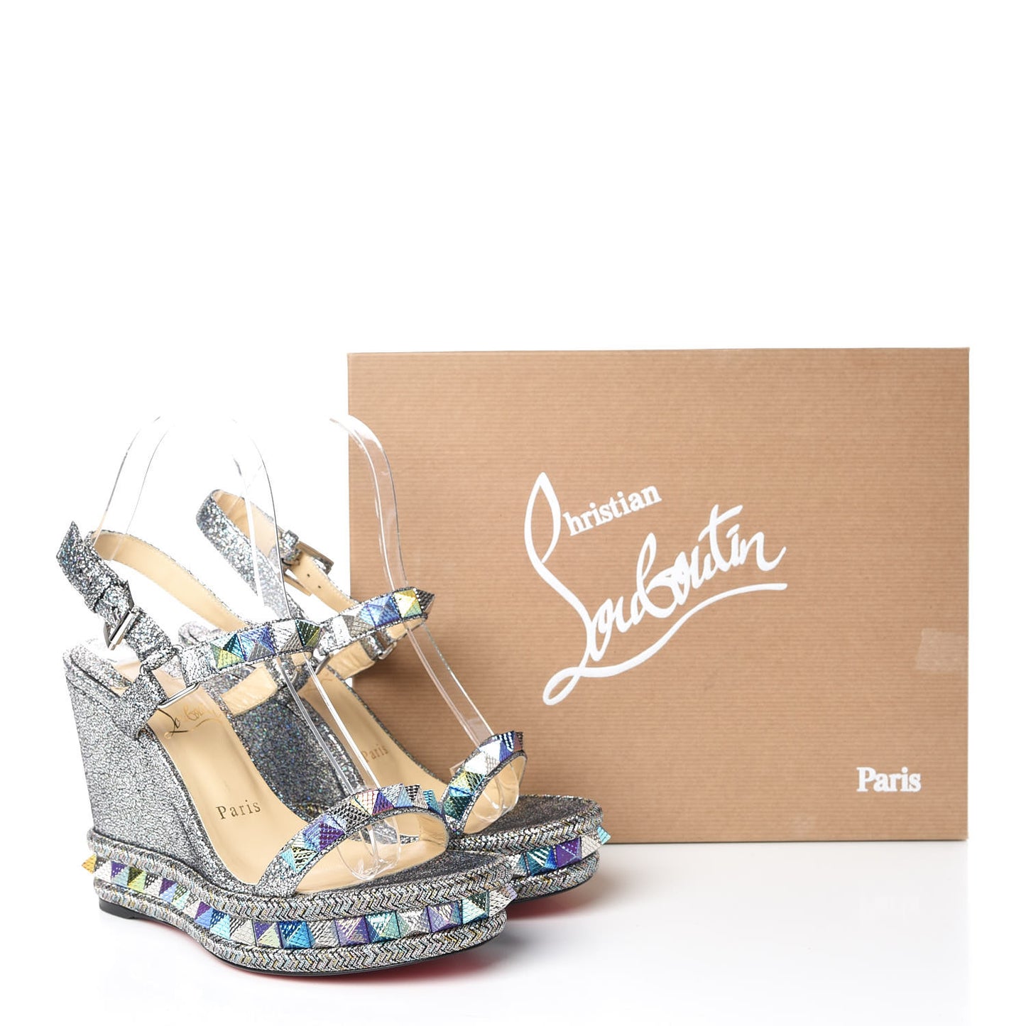 Nappa Mica Pyraclou 110 Wedge Sandals 36 Silver