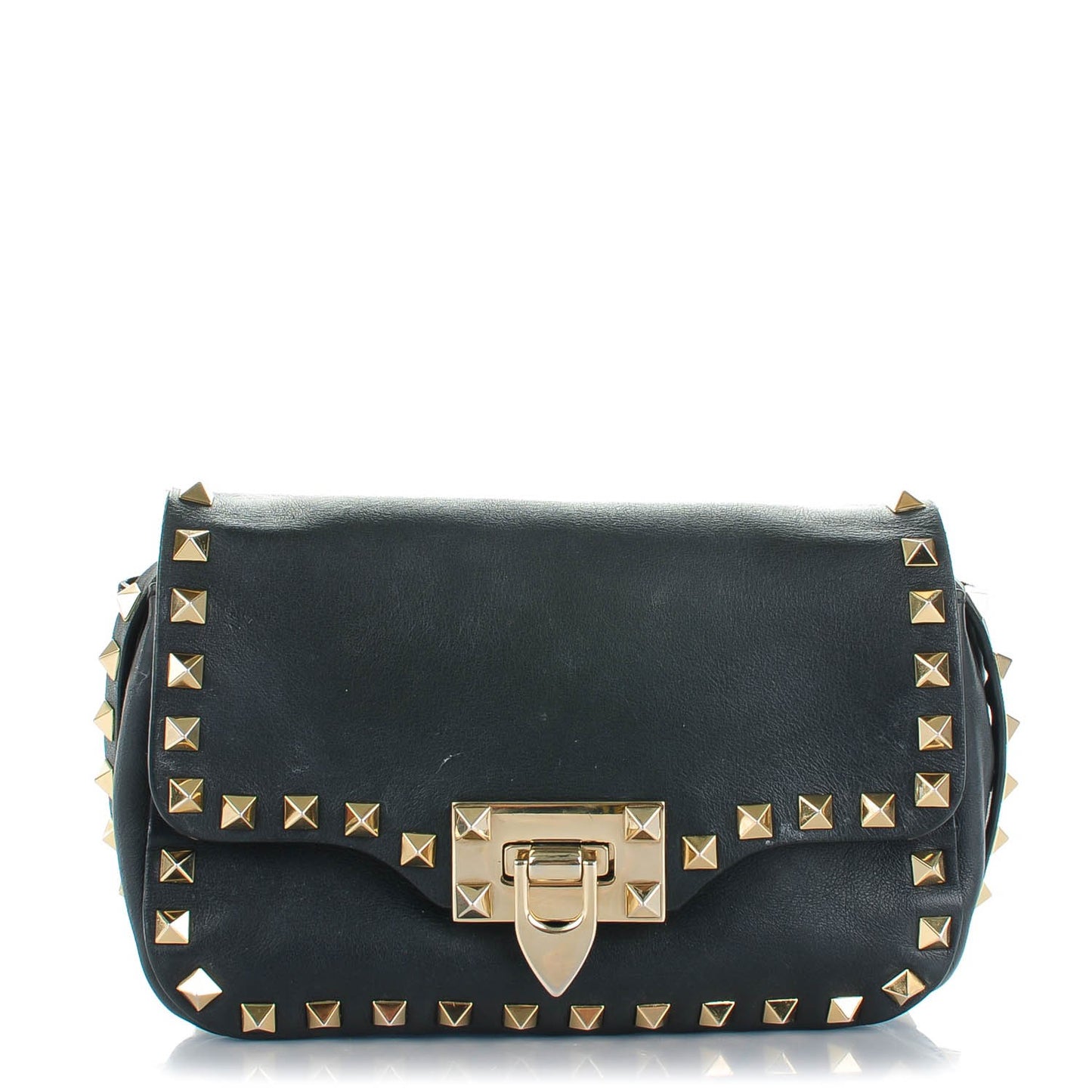 Vitello Mini Rockstud Flap Saddle Crossbody Bag Black
