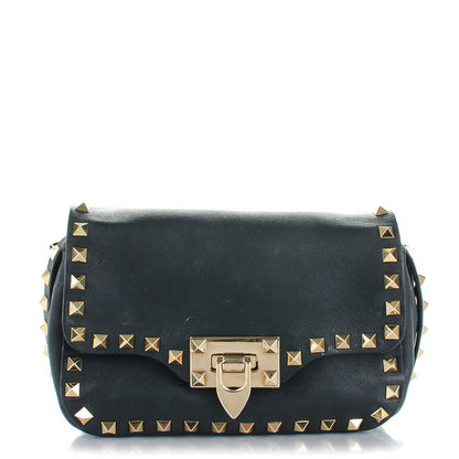 Valentino Garavani Vitello Mini Rockstud Flap Saddle Crossbody Bag Black 1 of 7