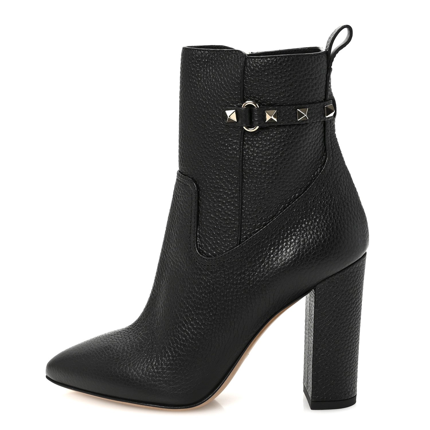 Valentino Garavani Pebbled Calfskin Rockstud Single Buckle 90mm Block Heel Ankle Boots 38 Black 1 of 10