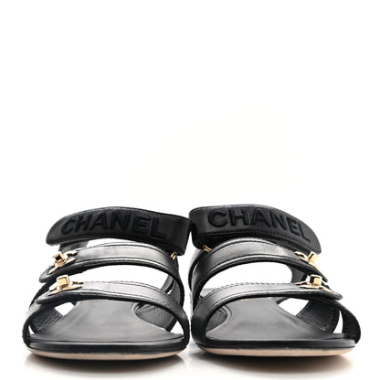 Chanel Lambskin Logo CC Turnlock Sandals 40 Black 4 of 15