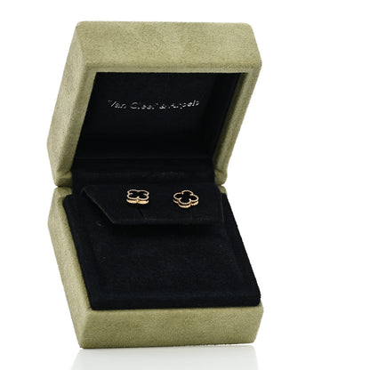 Van Cleef & Arpels 18K Yellow Gold Black Onyx Sweet Alhambra Earrings 5 of 5