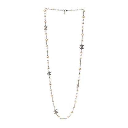Chanel Graduated Pearl Crystal CC Long Necklace Silver 3 of 4