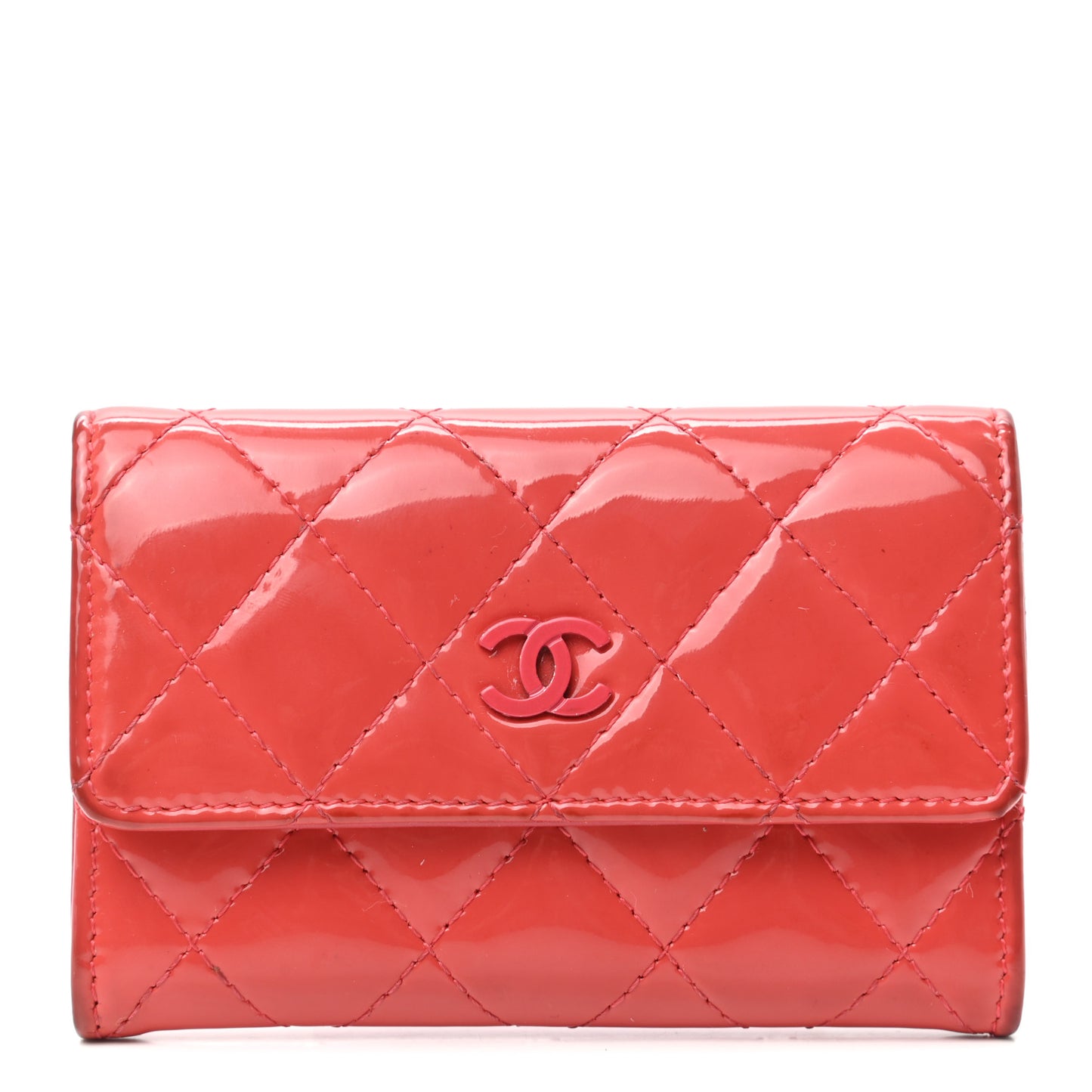 Patent Quilted Card Holder Wallet Coral