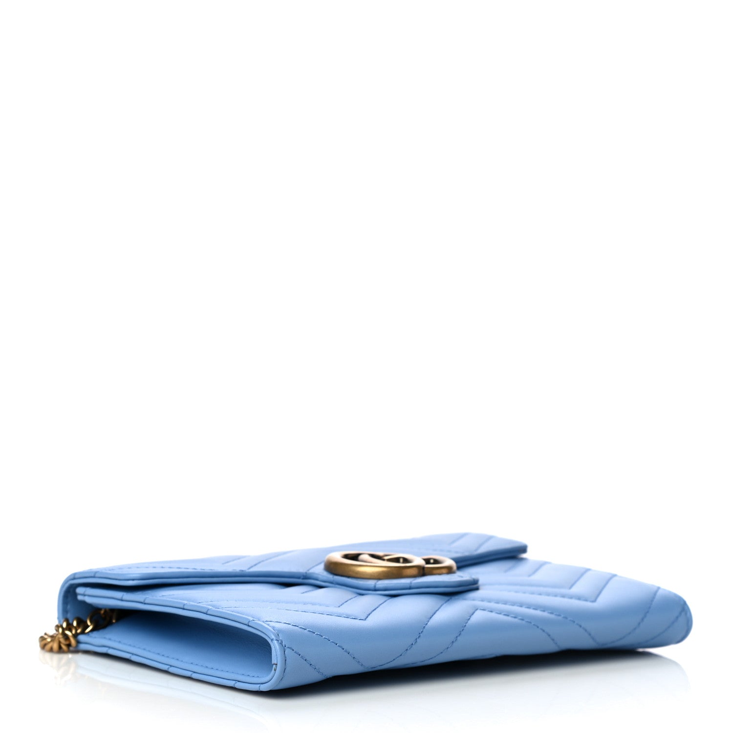 Gucci Calfskin Matelasse Mini GG Marmont Chain Wallet Clear Sky Blue 4 of 7