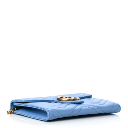 Gucci Calfskin Matelasse Mini GG Marmont Chain Wallet Clear Sky Blue 4 of 7