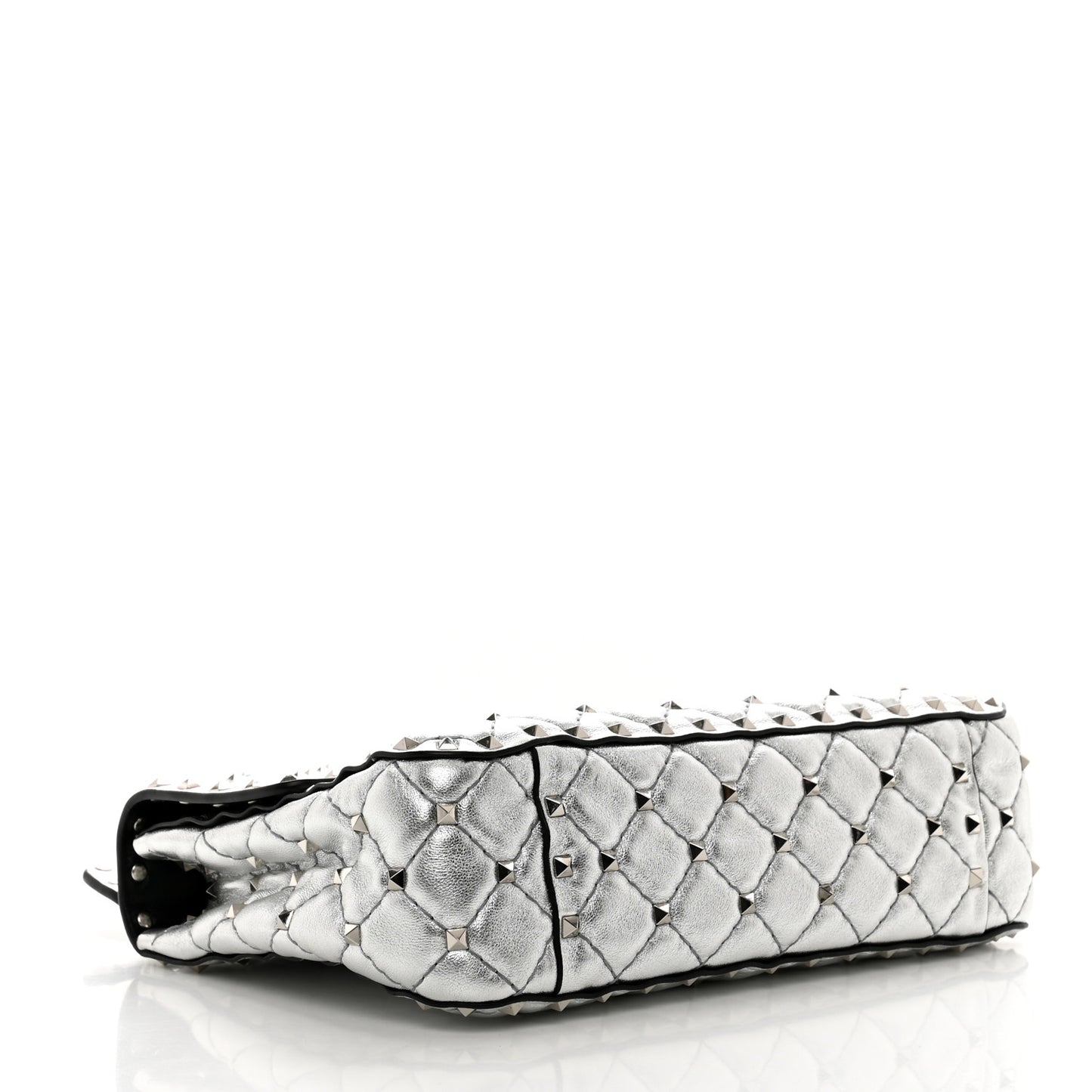 Metallic Nappa Medium Rockstud Spike Shoulder Bag Silver