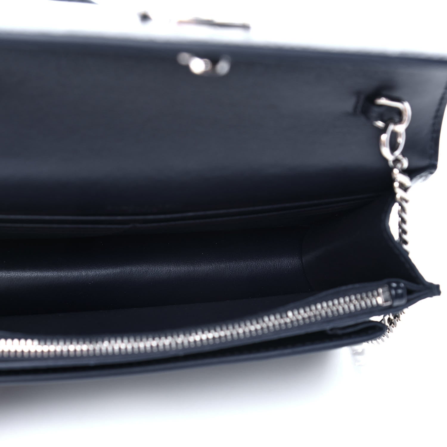 Saint Laurent Calfskin Crocodile Embossed Monogram Sunset Chain Wallet New Cobalt 11 of 13