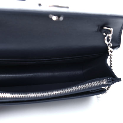 Saint Laurent Calfskin Crocodile Embossed Monogram Sunset Chain Wallet New Cobalt 11 of 13