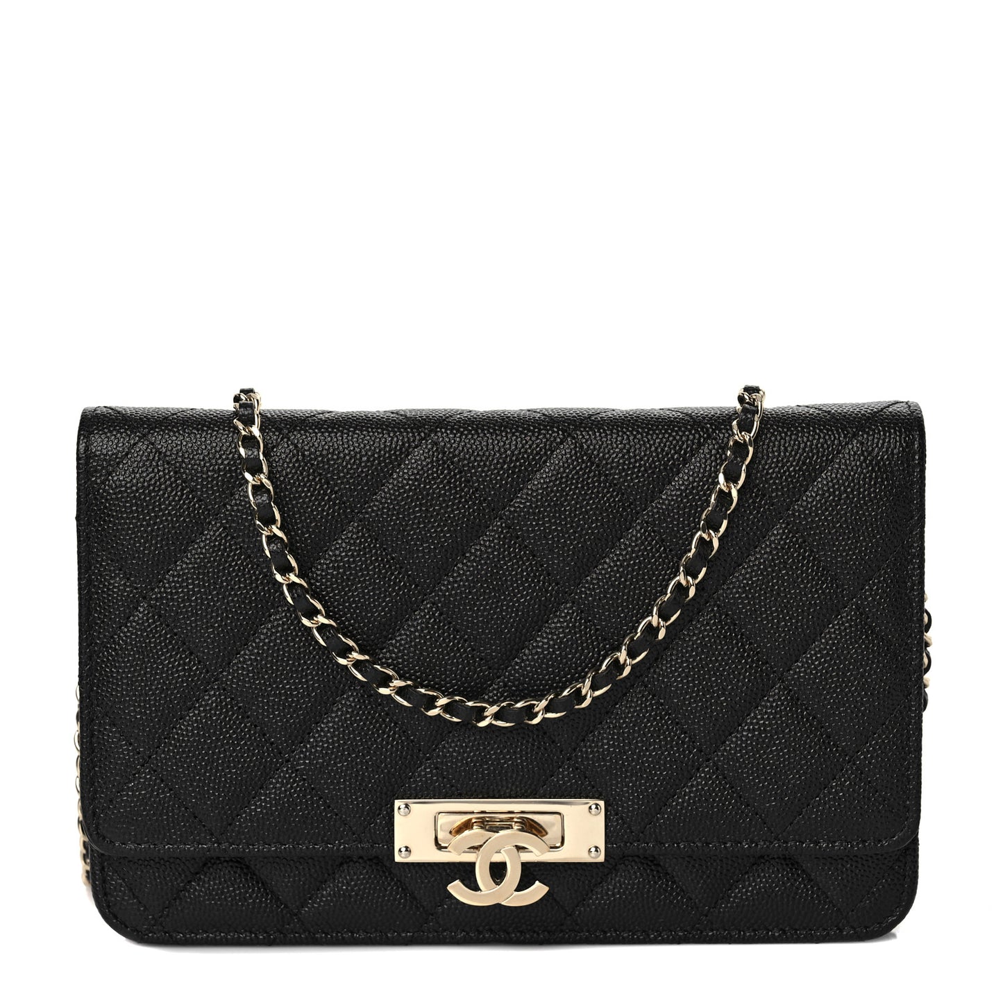 Caviar Quilted Golden Class Wallet On Chain WOC Black