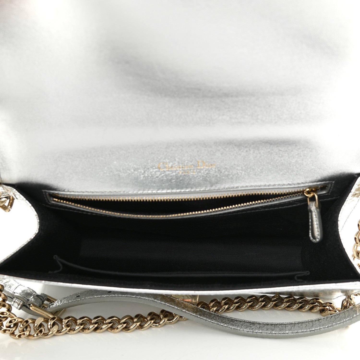 Christian Dior Metallic Ceramic Effect Deerskin Medium Diorama Flap Bag Silver 5 of 13