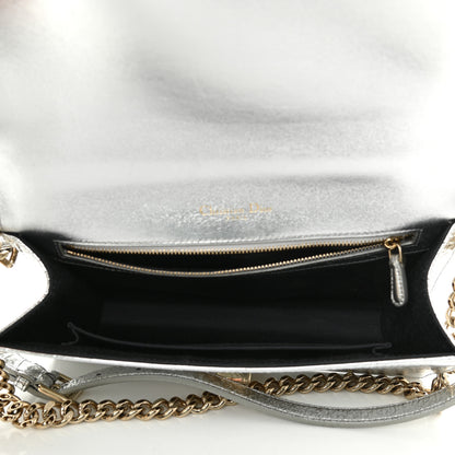 Christian Dior Metallic Ceramic Effect Deerskin Medium Diorama Flap Bag Silver 5 of 13