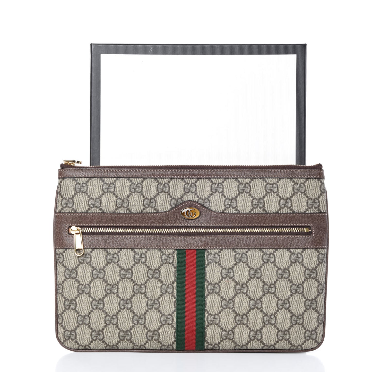 GG Supreme Monogram Large Ophidia Pouch Clutch Brown