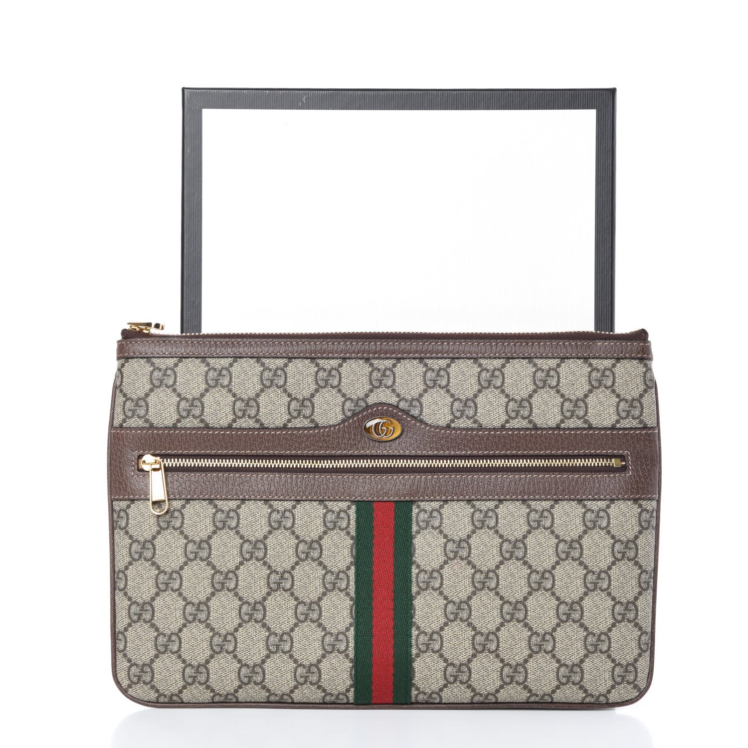 Gucci GG Supreme Monogram Large Ophidia Pouch Clutch Brown 10 of 10