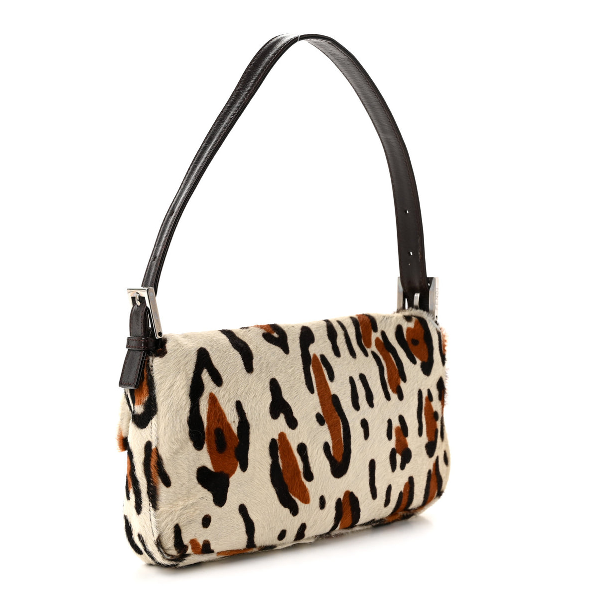 Calf Hair Leopard Print Baguette Brown