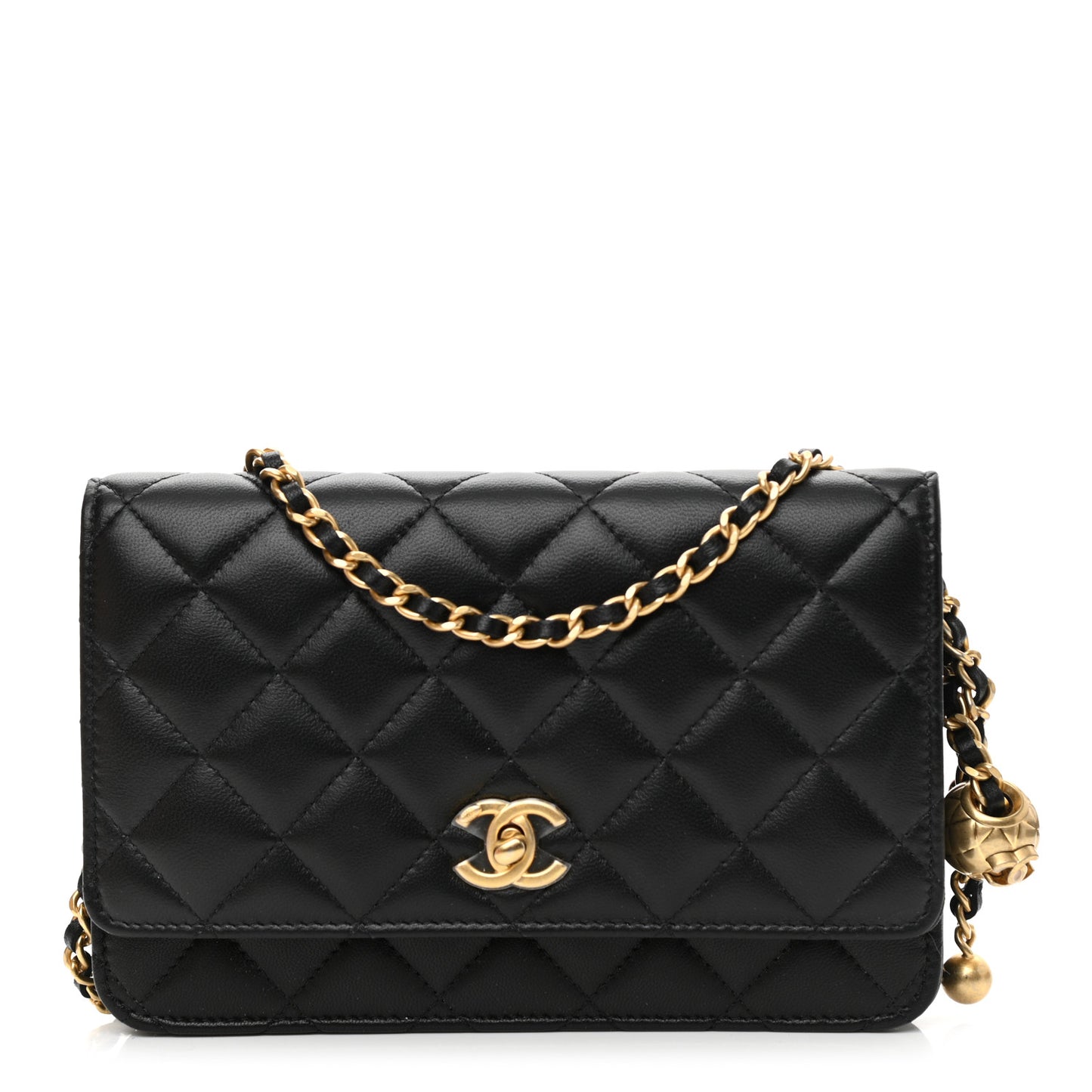 Lambskin Quilted CC Pearl Crush Wallet on Chain WOC Black