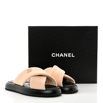 Chanel Fabric CC Mules Sandals 37 Light Beige 9 of 9