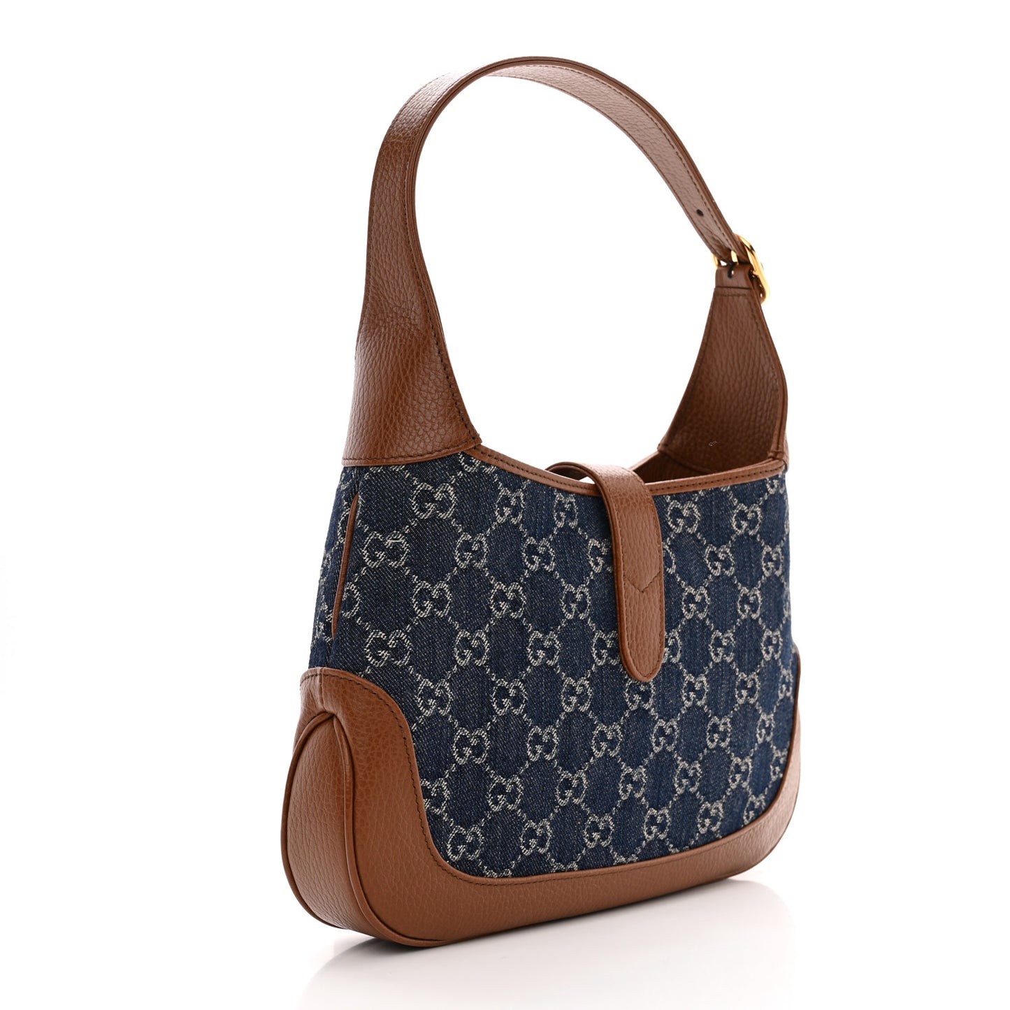 New Denim GG Monogram Calfskin Small Jackie 1961 Hobo Blue Tea Cuir
